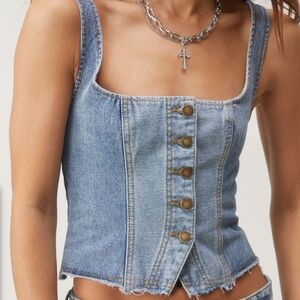 Nasty Gal Denim Corset Top with Button Detail Size 4